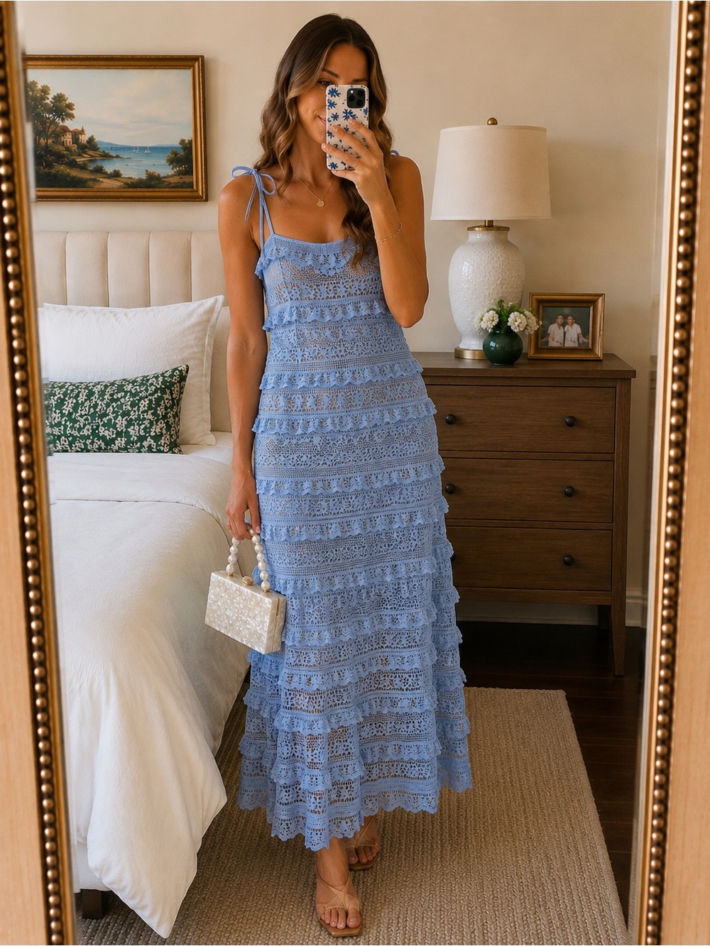 NWT Zara Light Blue Crochet Maxi Dress - Picture 1 of 4